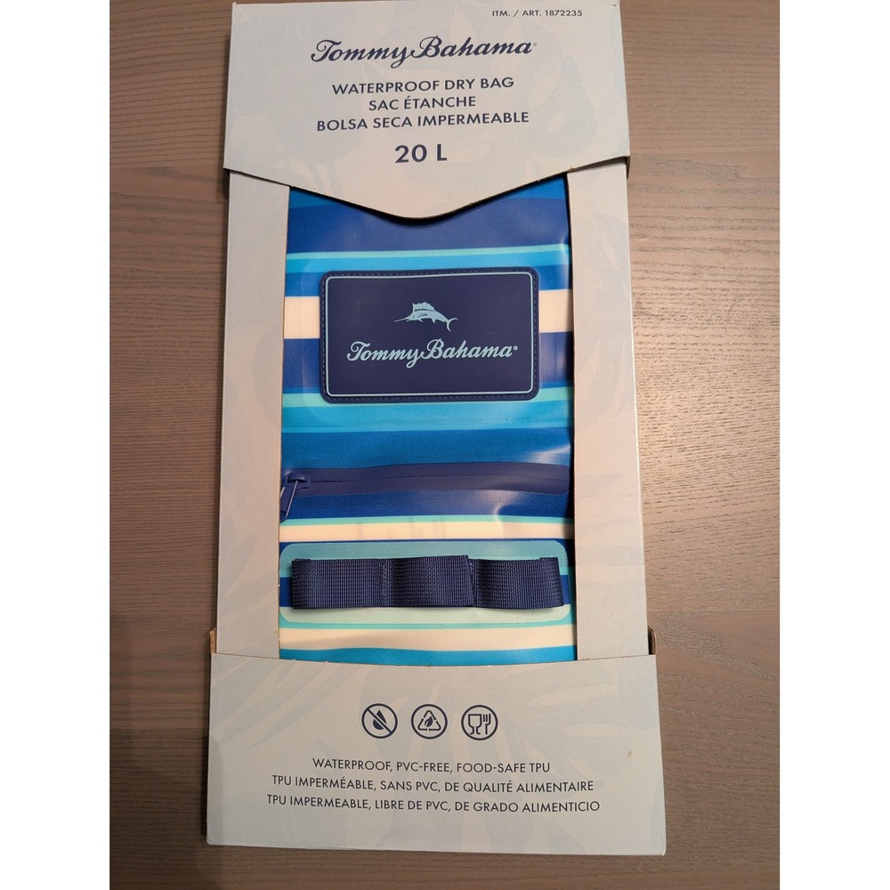 NWT Tommy Bahama 20L Waterproof Dry Bag Blue White Striped TPU Beach Gear